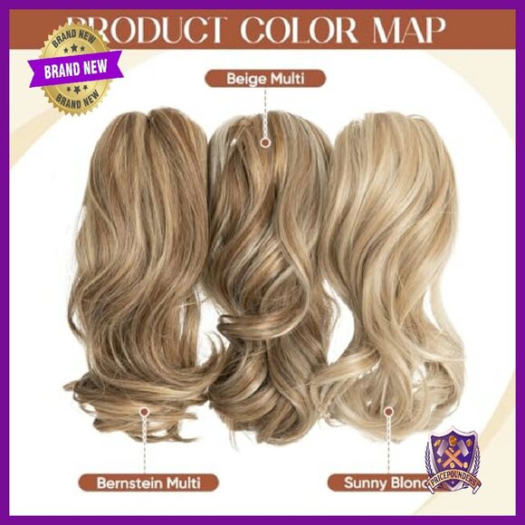 2-Piece Synthetic Ponytail Extensions with Claw Clip, 12-14 Inch Wavy Curls